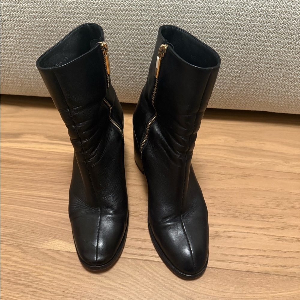 Dear Frances Black Leather Spirit Ankle Booties Block Heel 40 - Picture 2 of 8